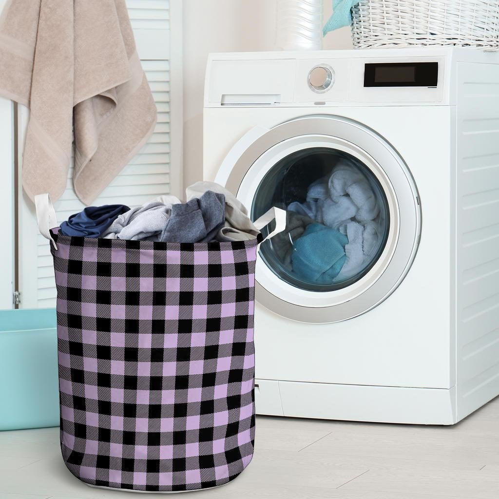 Purple Violet Plaid Laundry Basket-grizzshop