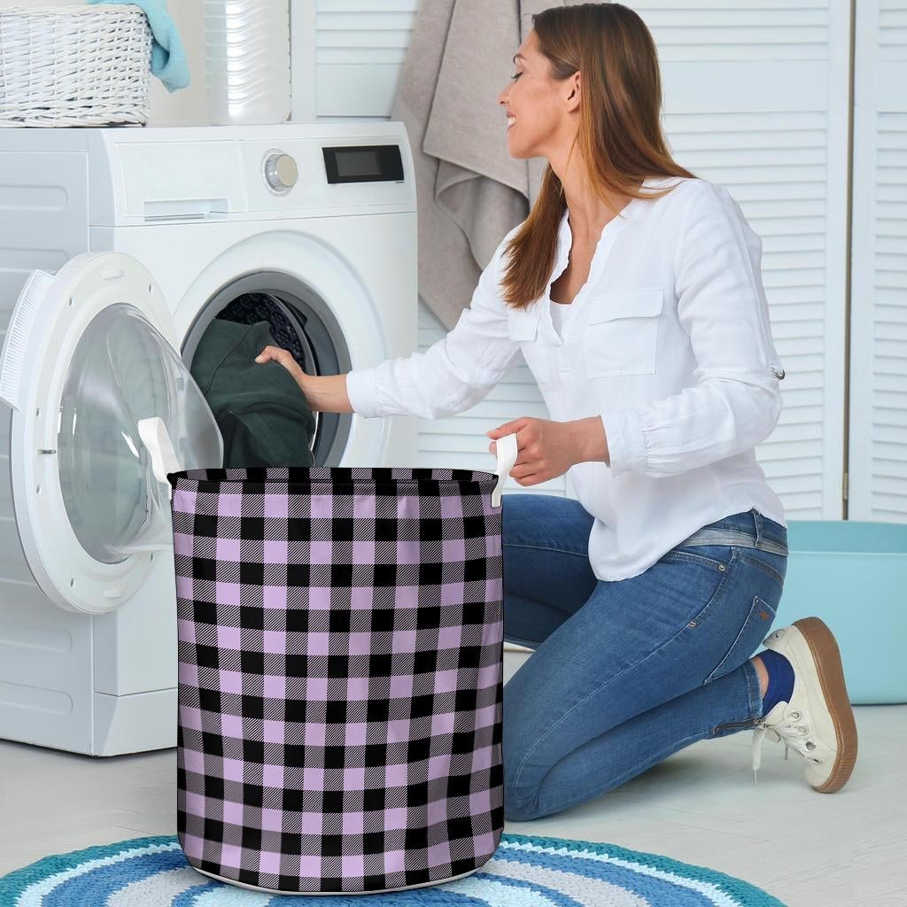 Purple Violet Plaid Laundry Basket-grizzshop