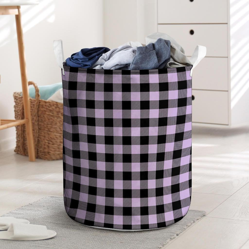Purple Violet Plaid Laundry Basket-grizzshop