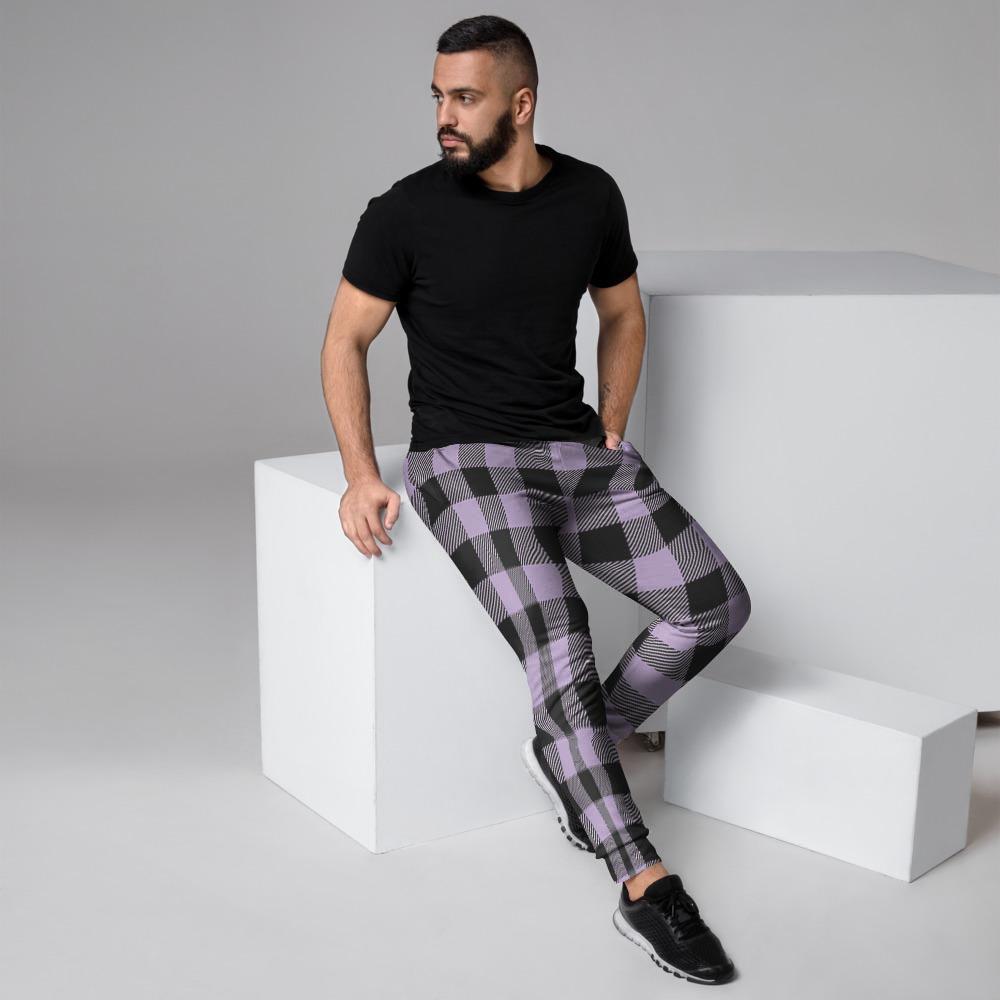 Purple Violet Plaid Men's Joggers-grizzshop