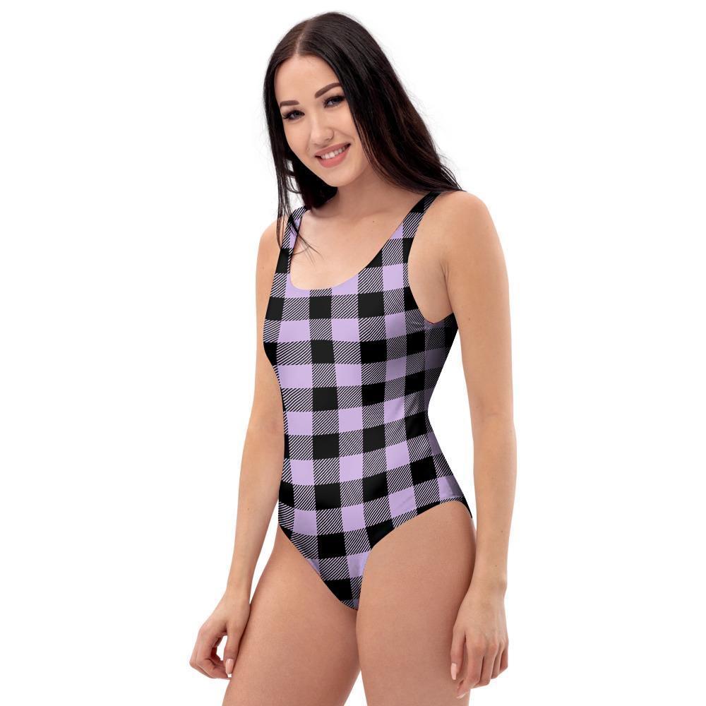 Purple Violet Plaid One Piece Swimsuite-grizzshop