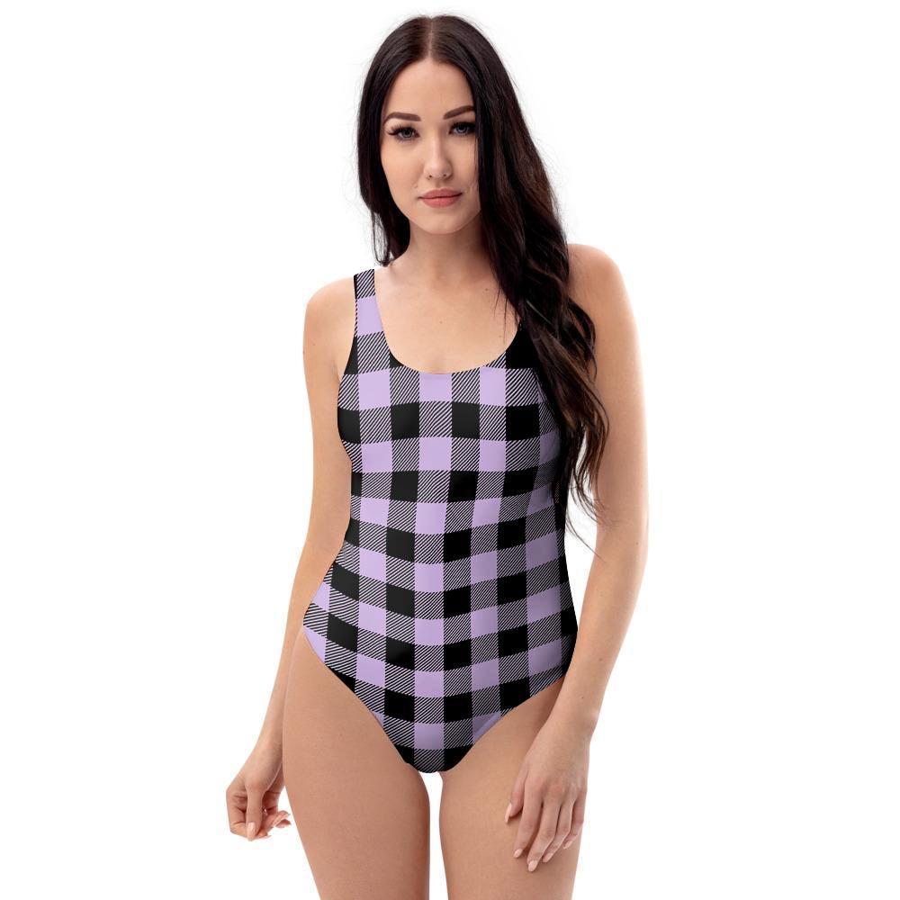 Purple Violet Plaid One Piece Swimsuite-grizzshop