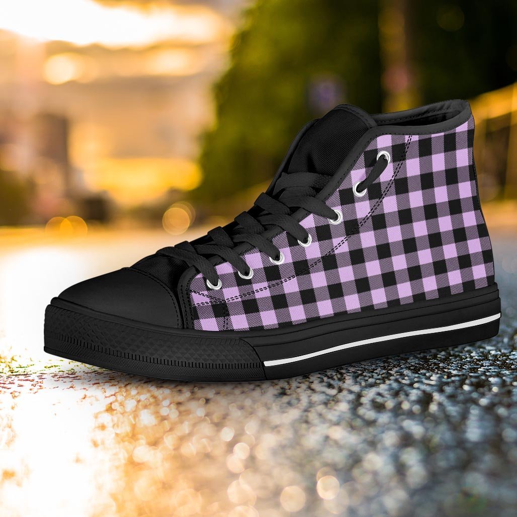 Purple Violet Plaid Women's High Top Shoes-grizzshop