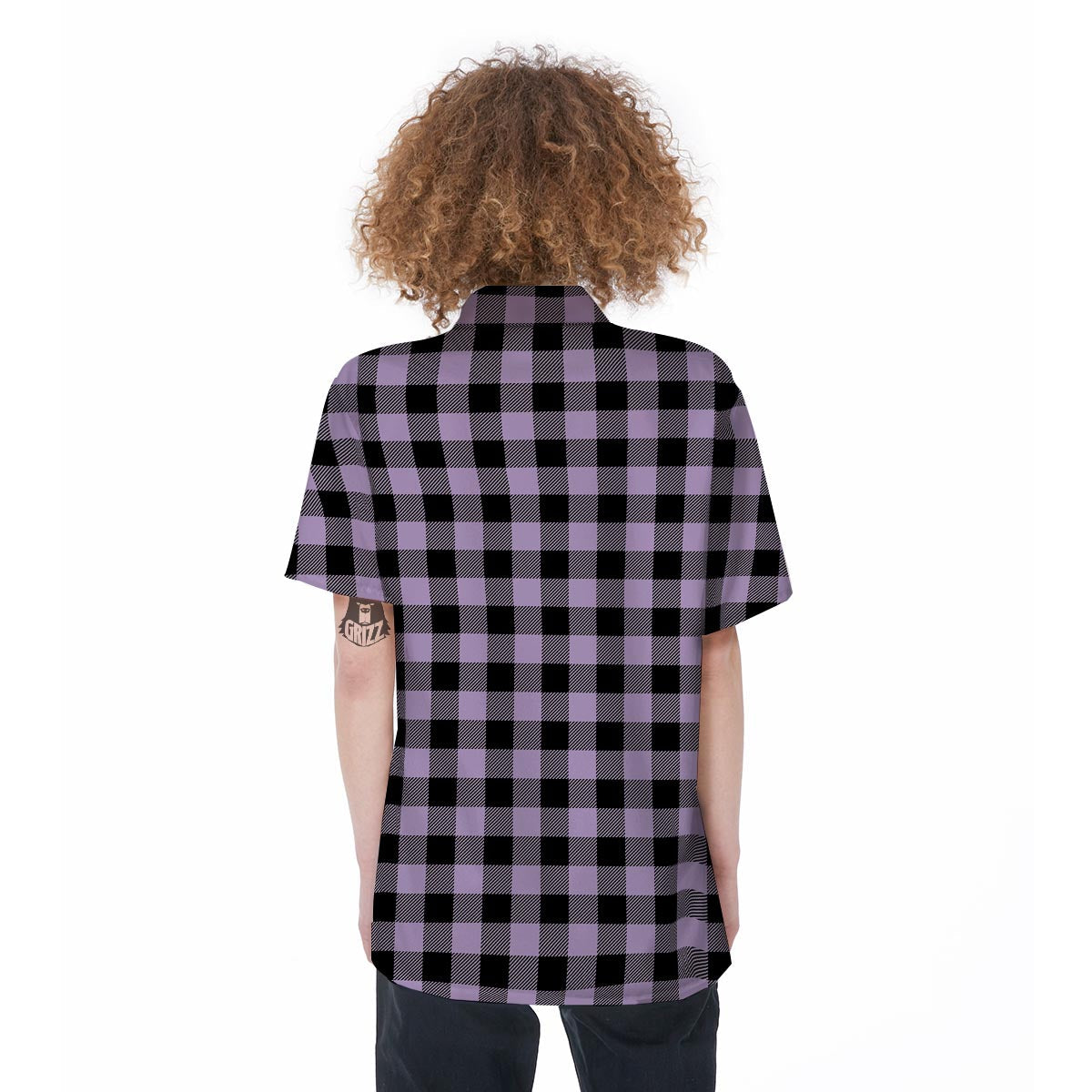 Purple Violet Plaid Women's Short Sleeve Shirts-grizzshop