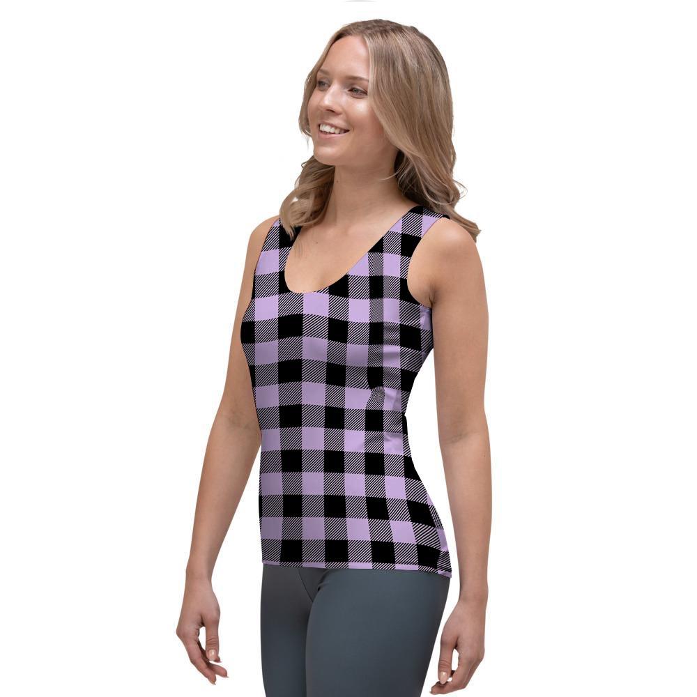 Purple Violet Plaid Women's Tank Top-grizzshop