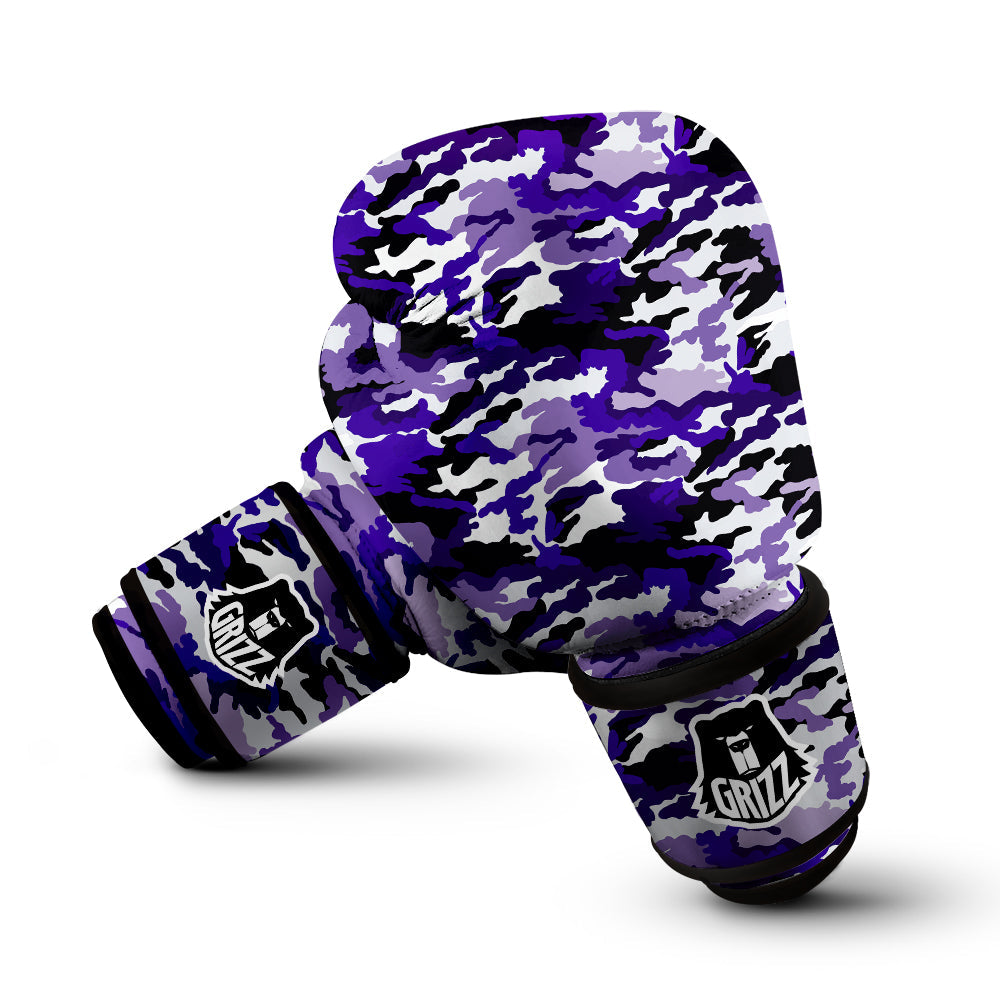 Purple White Abstract Camouflage Print Boxing Gloves-grizzshop