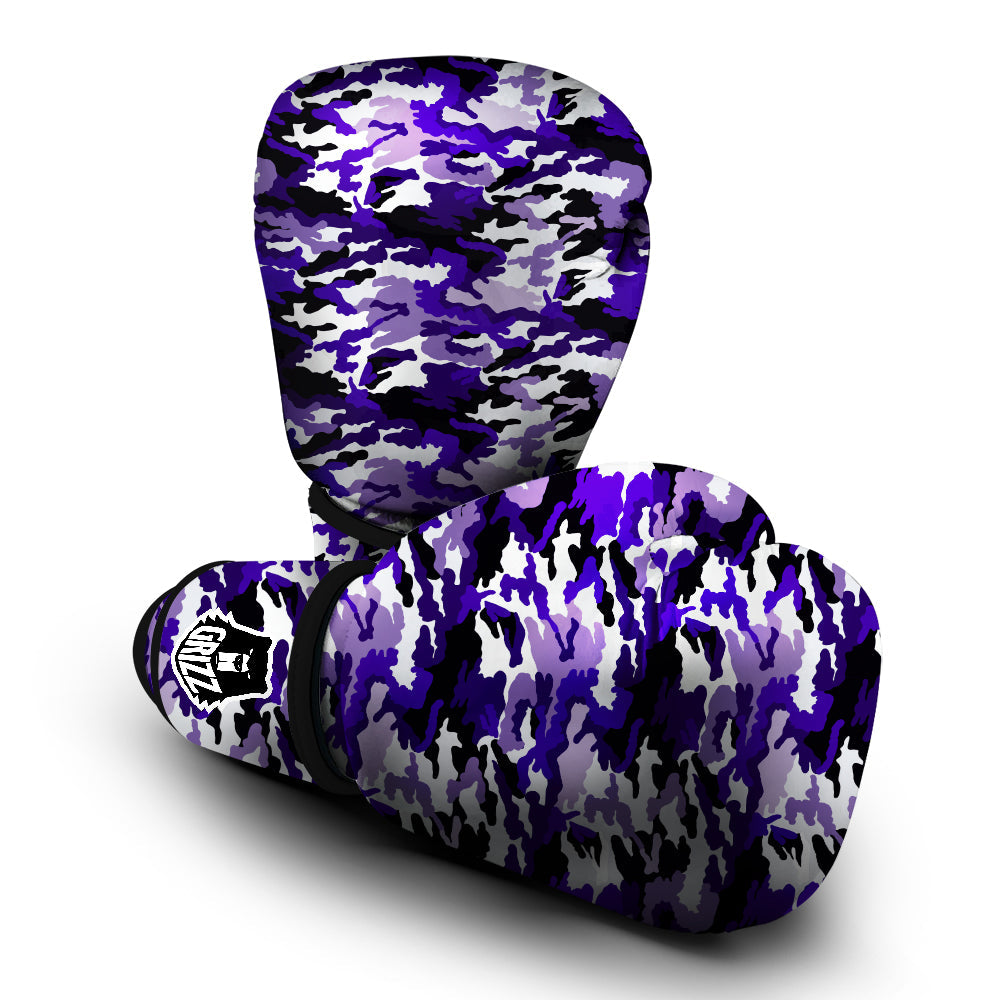 Purple White Abstract Camouflage Print Boxing Gloves-grizzshop