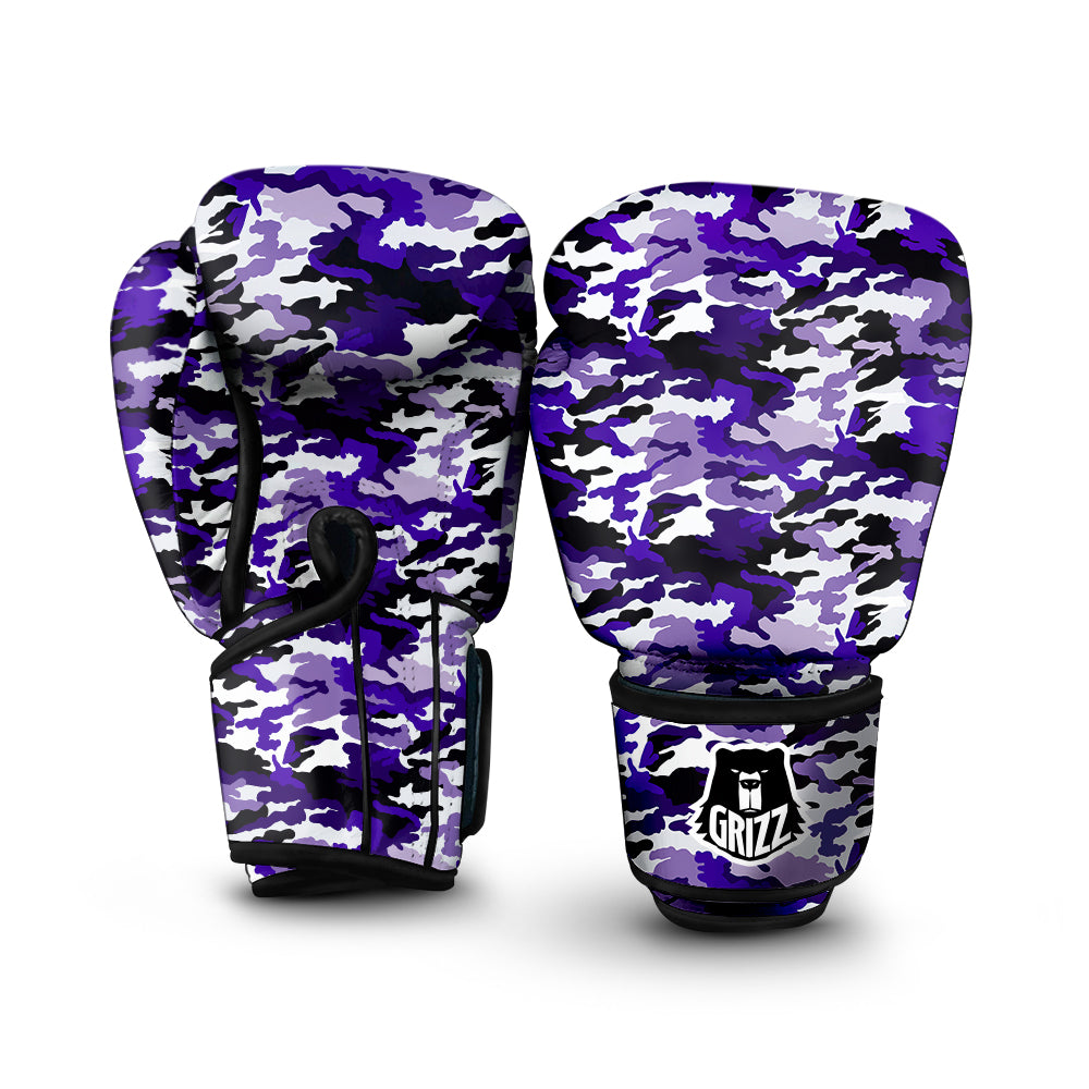 Purple White Abstract Camouflage Print Boxing Gloves-grizzshop
