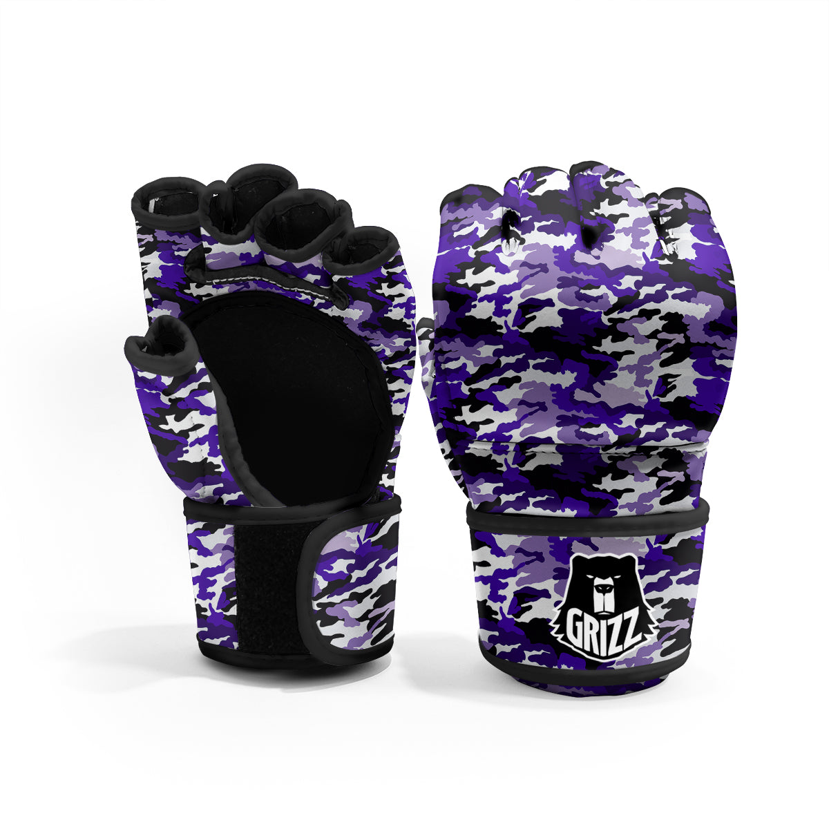 Purple White Abstract Camouflage Print MMA Gloves-grizzshop
