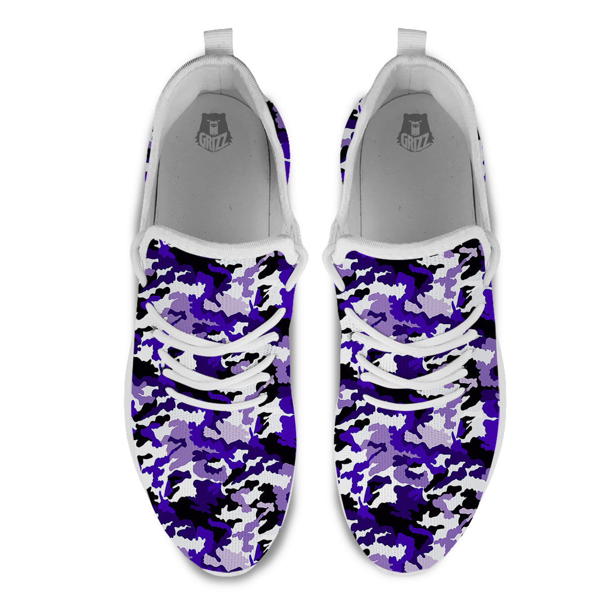Purple White Abstract Camouflage Print White Athletic Shoes-grizzshop