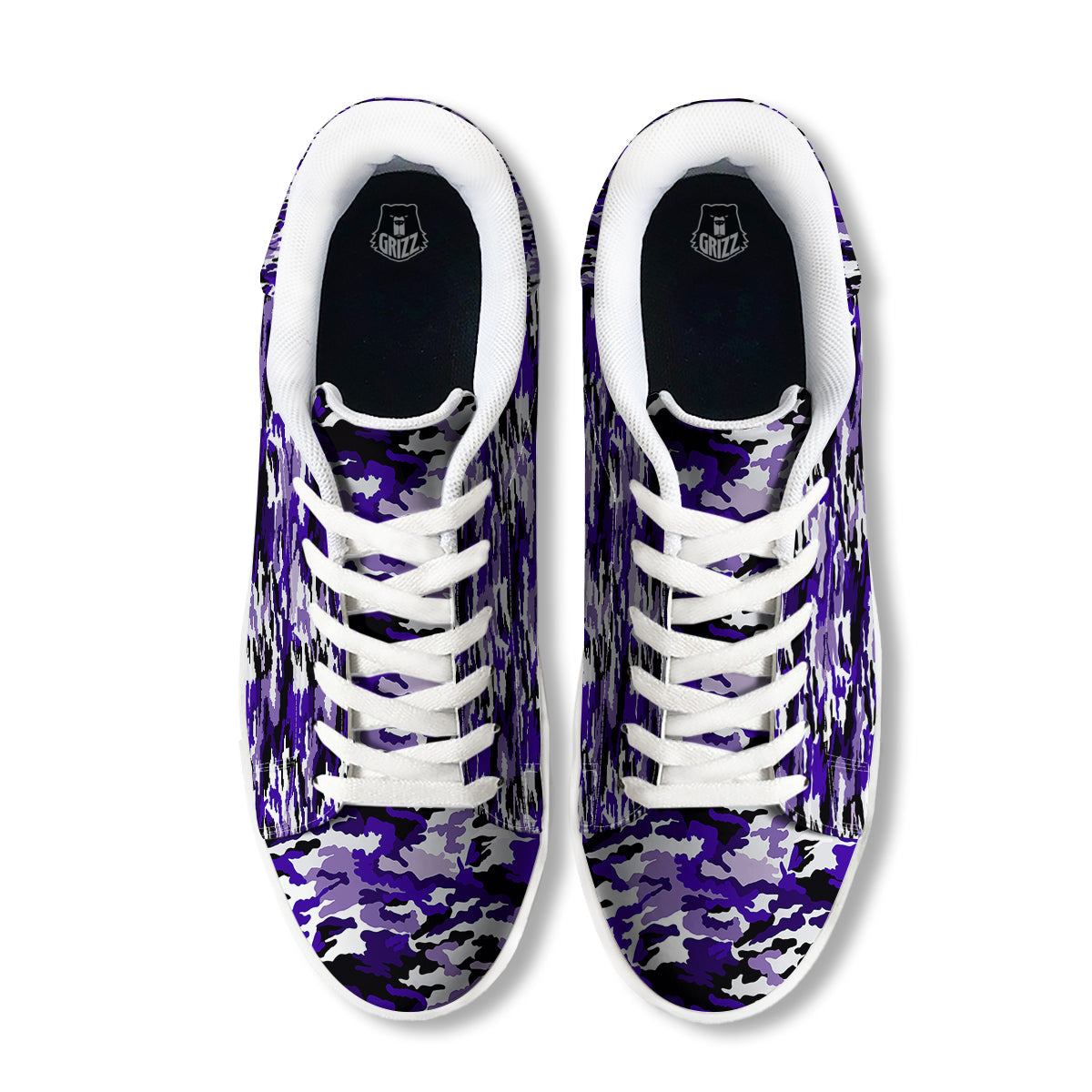 Purple White Abstract Camouflage Print White Low Top Sneakers-grizzshop
