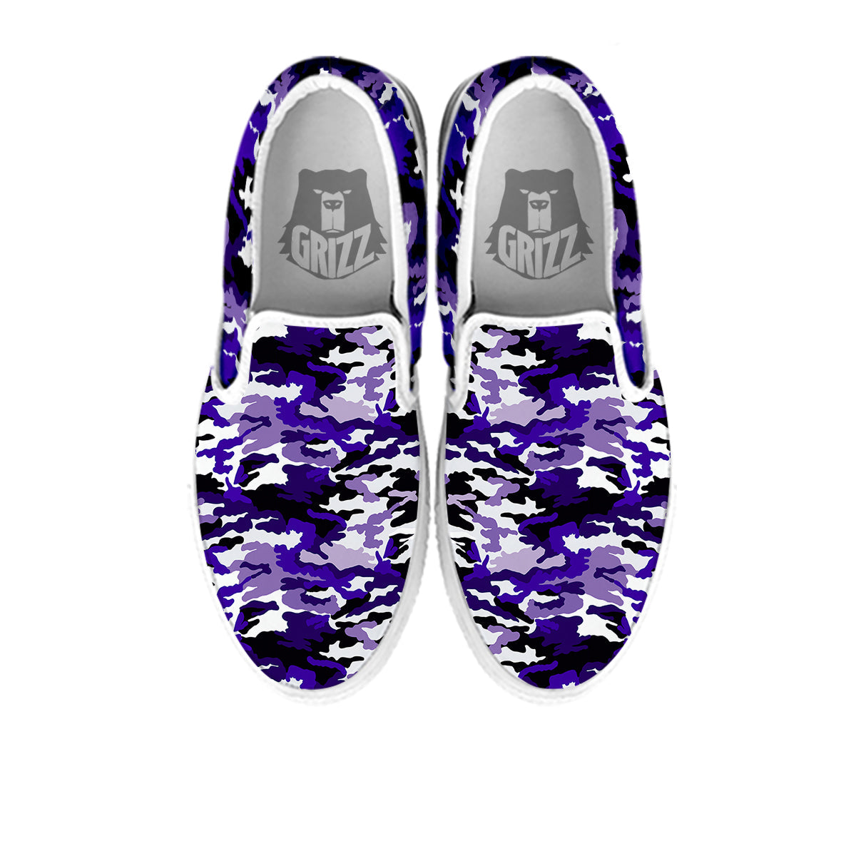 Purple White Abstract Camouflage Print White Slip On Shoes-grizzshop