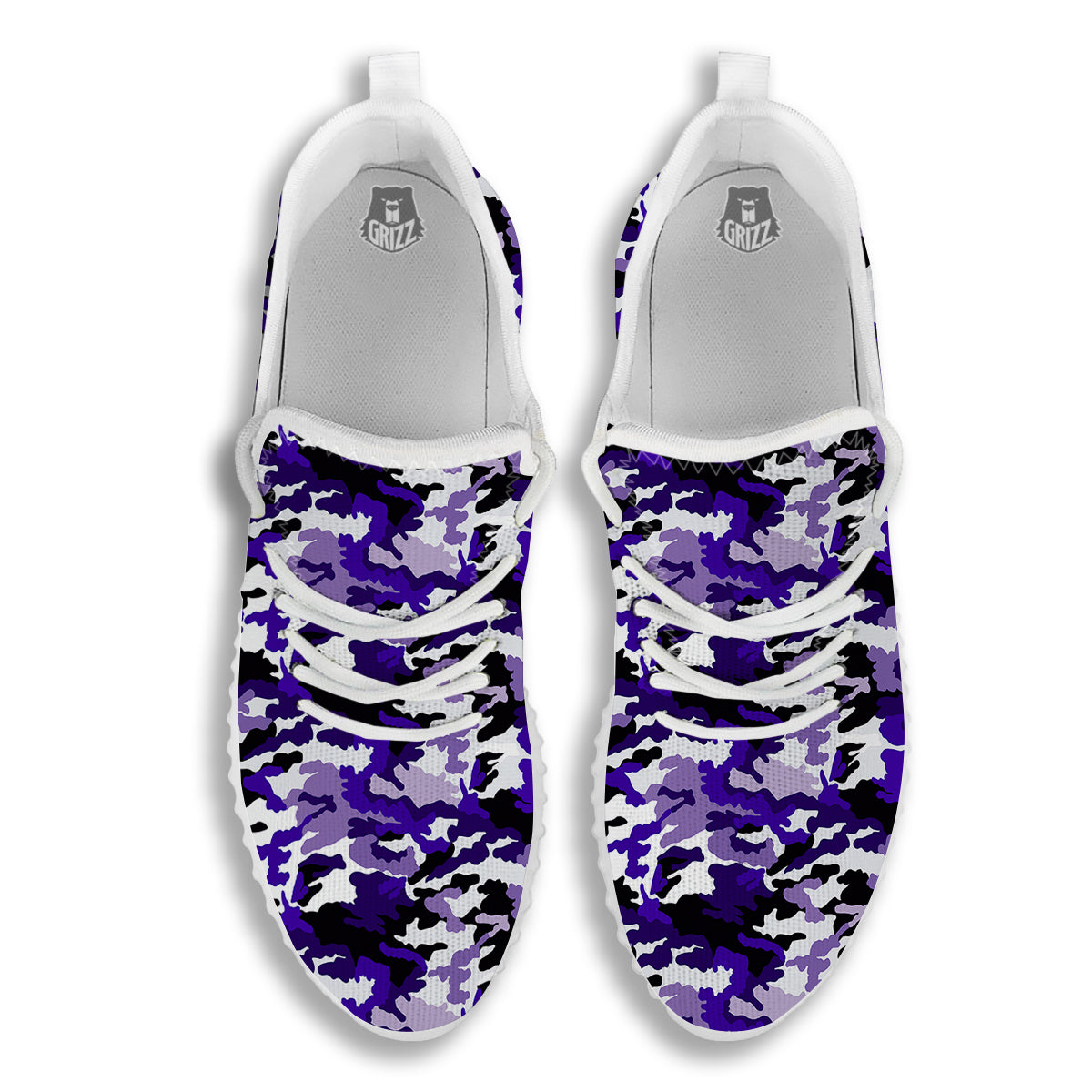 Purple White Abstract Camouflage Print White Walking Shoes-grizzshop