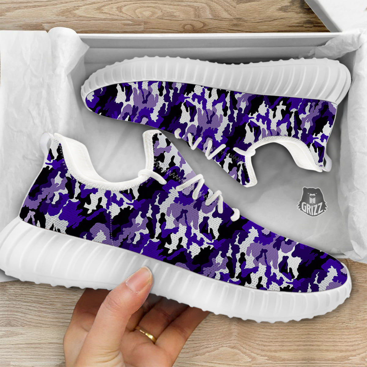 Purple White Abstract Camouflage Print White Walking Shoes-grizzshop