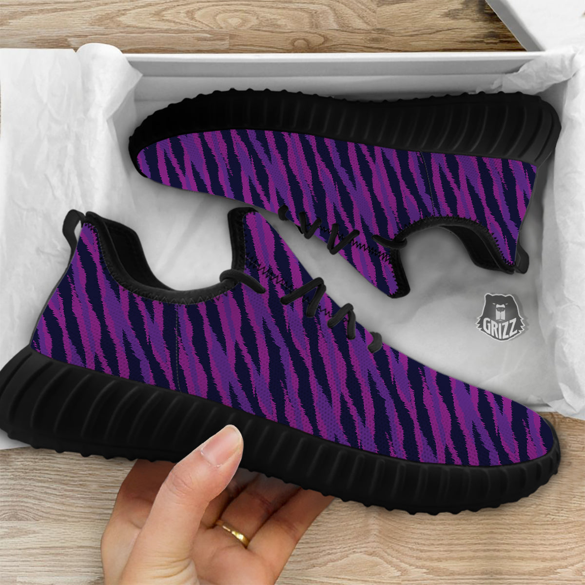 Purple Zebra Print Black Walking Shoes-grizzshop