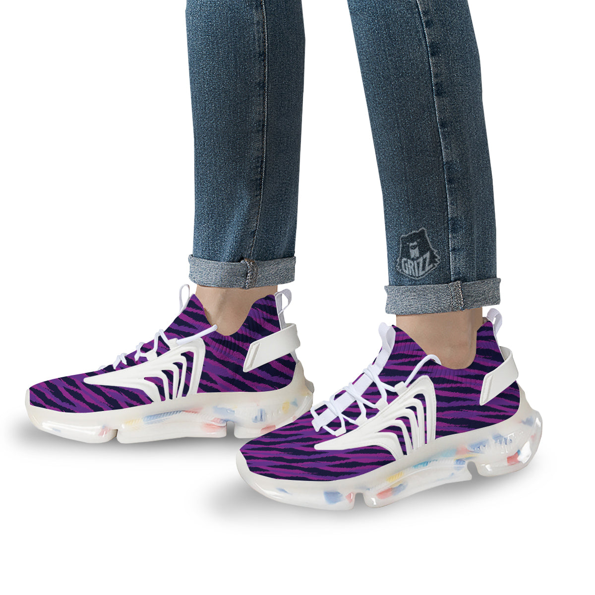 Purple Zebra Print White Gym Shoes-grizzshop