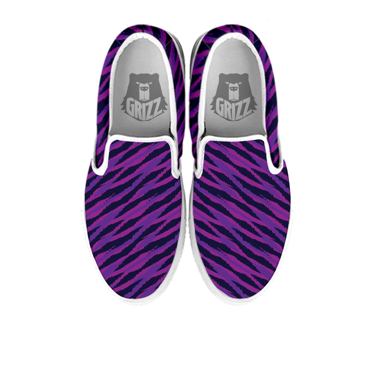 Purple Zebra Print White Slip On Shoes-grizzshop