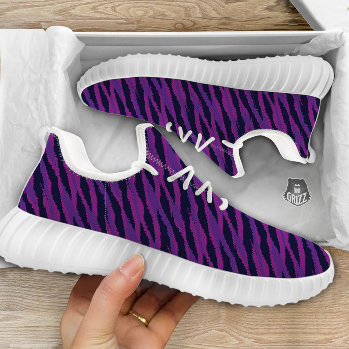 Purple Zebra Print White Walking Shoes-grizzshop