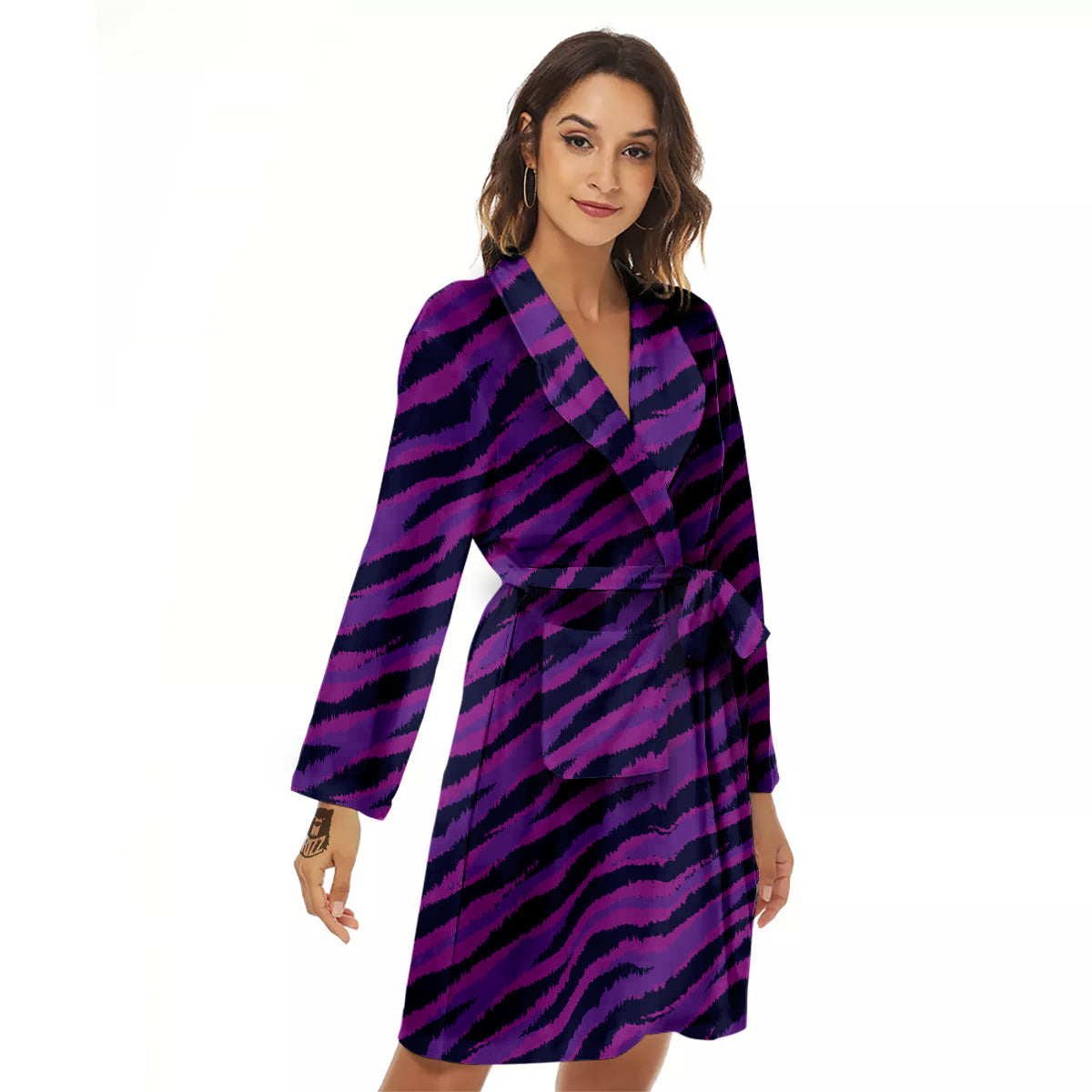 Purple Zebra Print Women's Robe-grizzshop