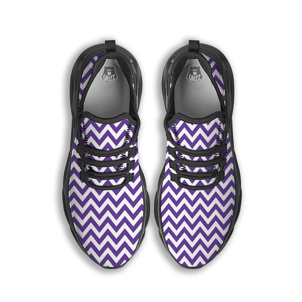Purple Zigzag Print Pattern Black Running Shoes-grizzshop