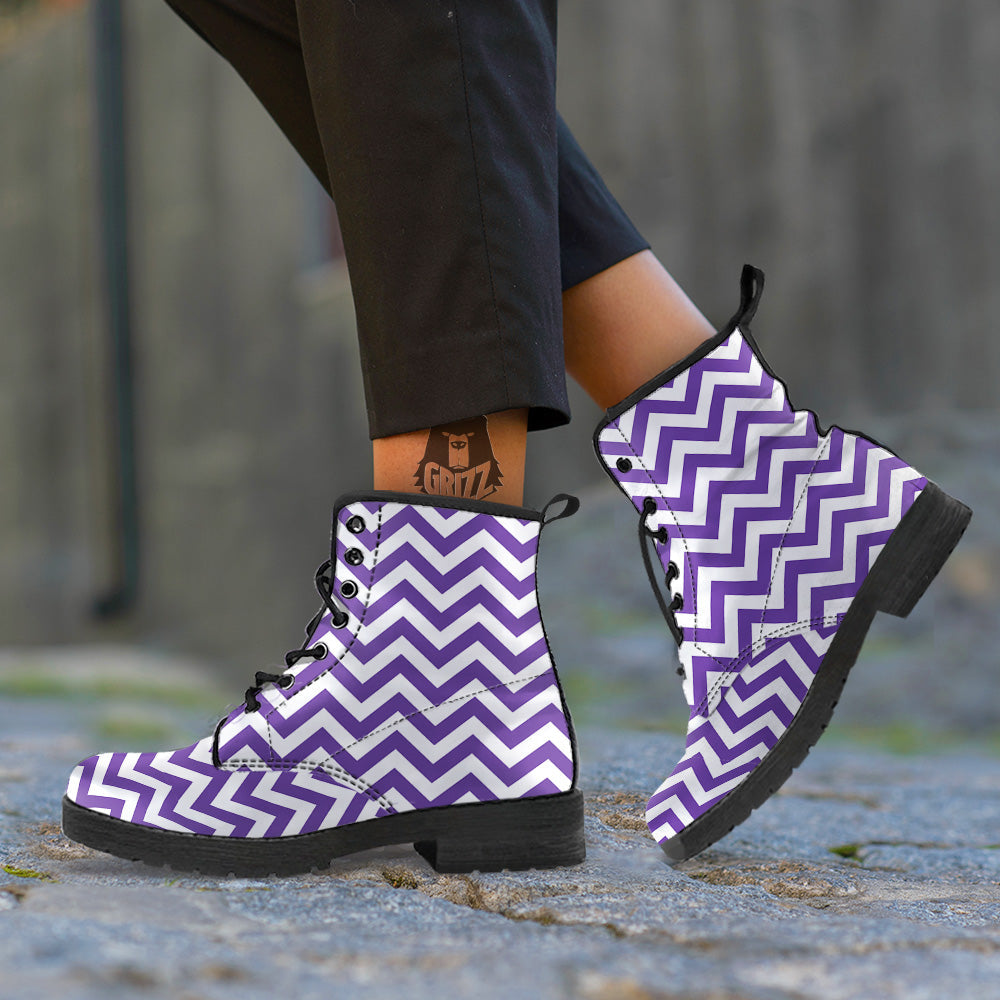 Purple Zigzag Print Pattern Leather Boots-grizzshop