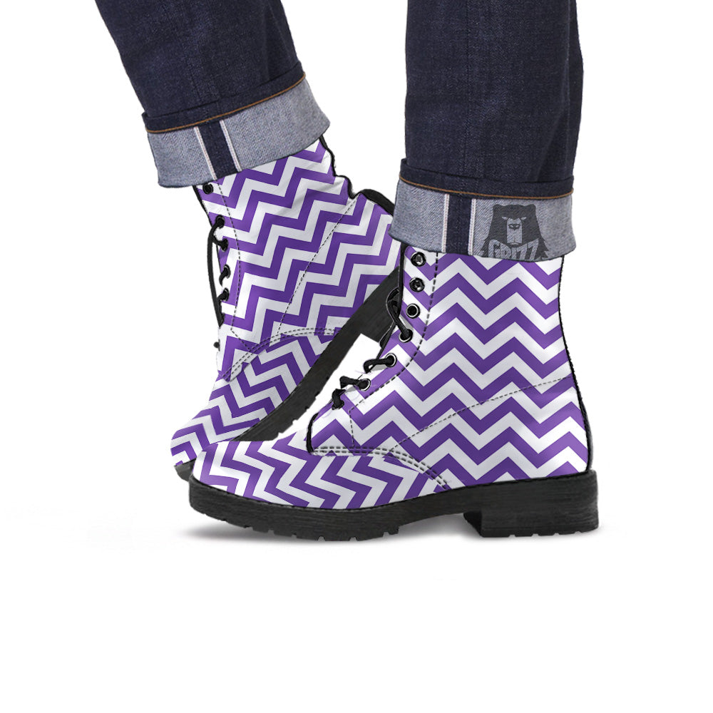 Purple Zigzag Print Pattern Leather Boots-grizzshop
