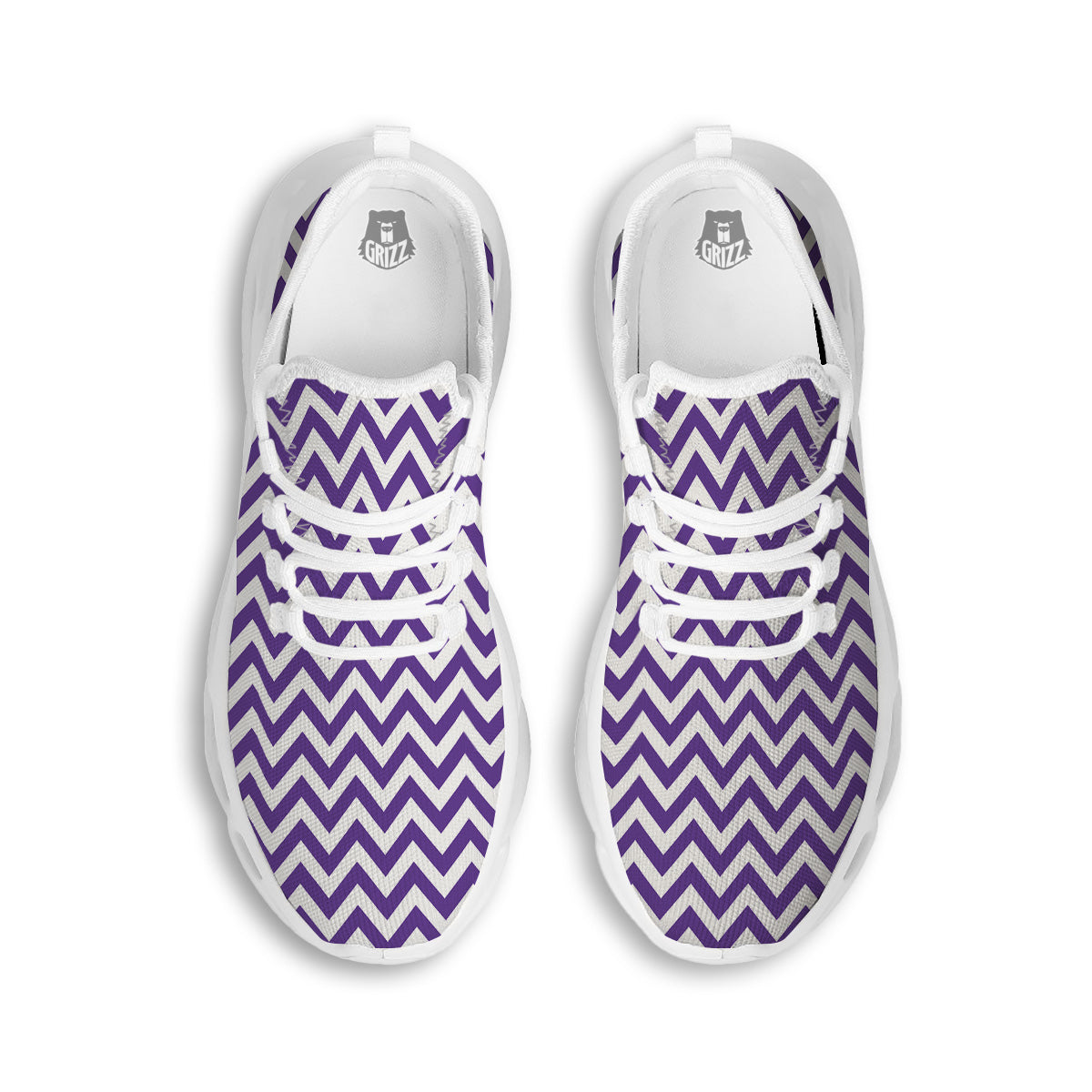 Purple Zigzag Print Pattern White Running Shoes-grizzshop