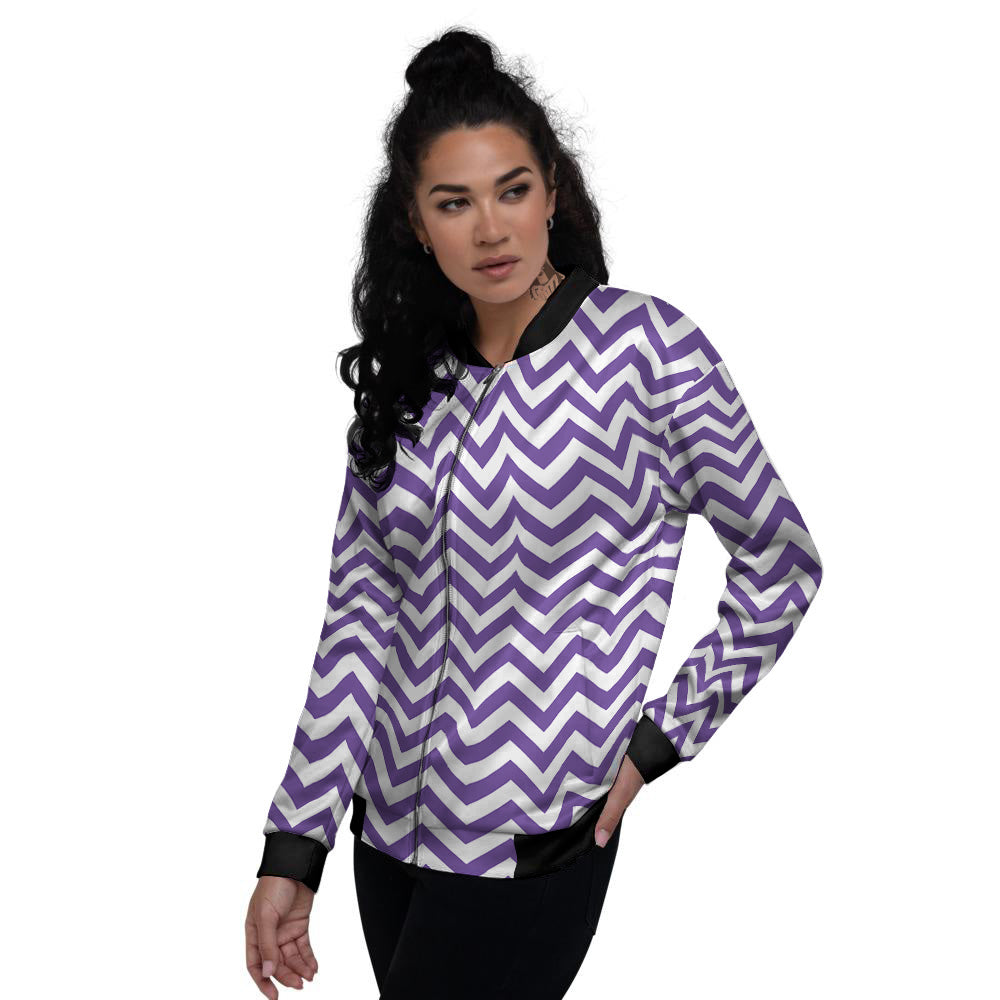 Purple Zigzag Print Pattern Women's Bomber Jacket-grizzshop