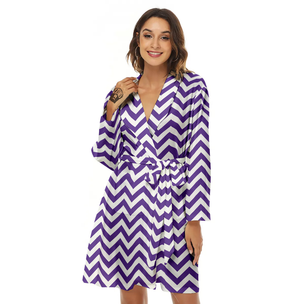 Purple Zigzag Print Pattern Women's Robe-grizzshop