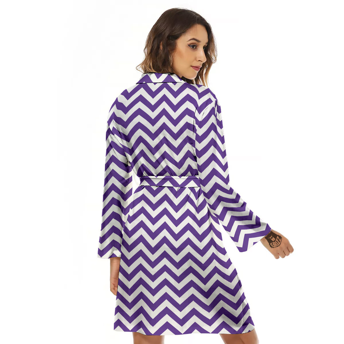 Purple Zigzag Print Pattern Women's Robe-grizzshop