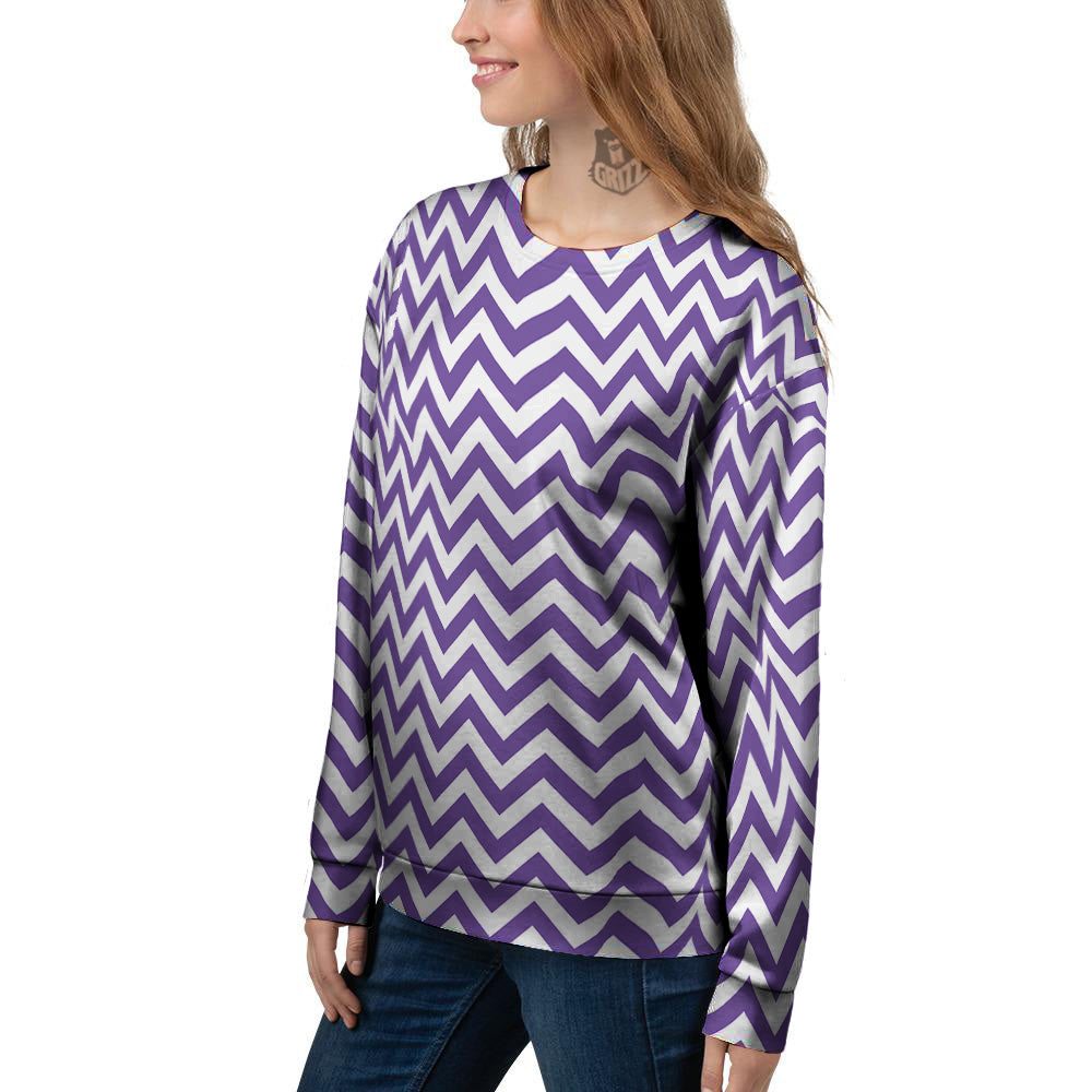 Purple Zigzag Print Pattern Women's Sweatshirt-grizzshop