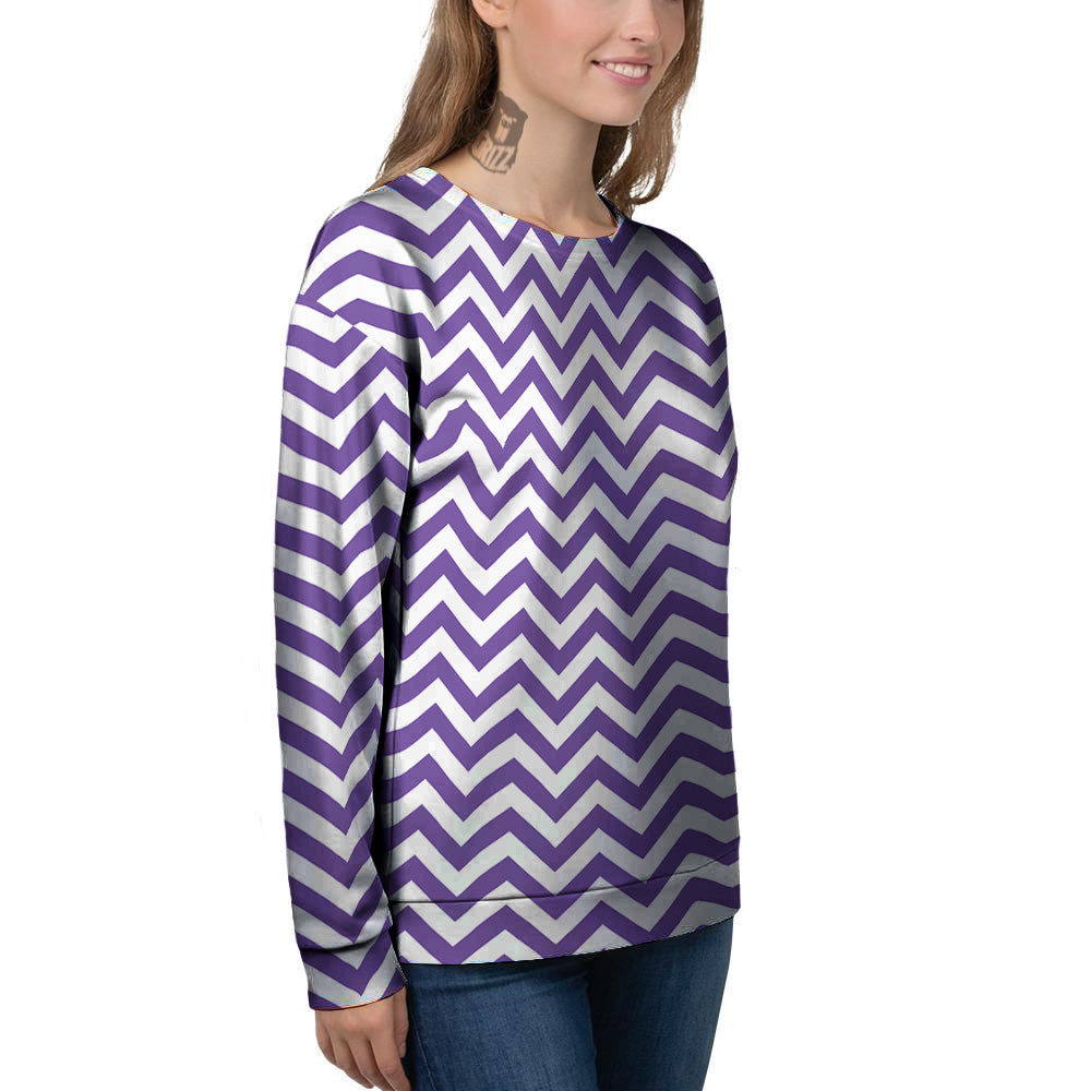 Purple Zigzag Print Pattern Women's Sweatshirt-grizzshop