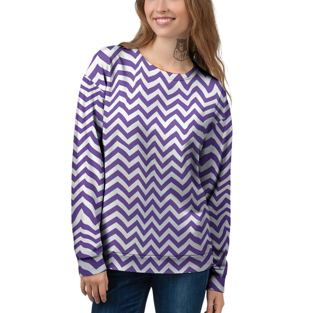 Purple Zigzag Print Pattern Women's Sweatshirt-grizzshop