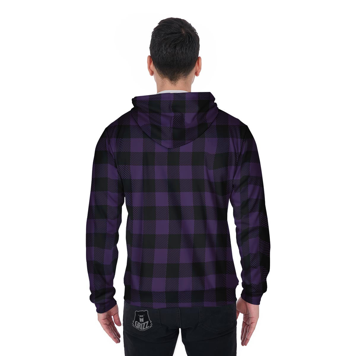 Purple Buffalo Plaid Men's Zip Up Hoodie-grizzshop