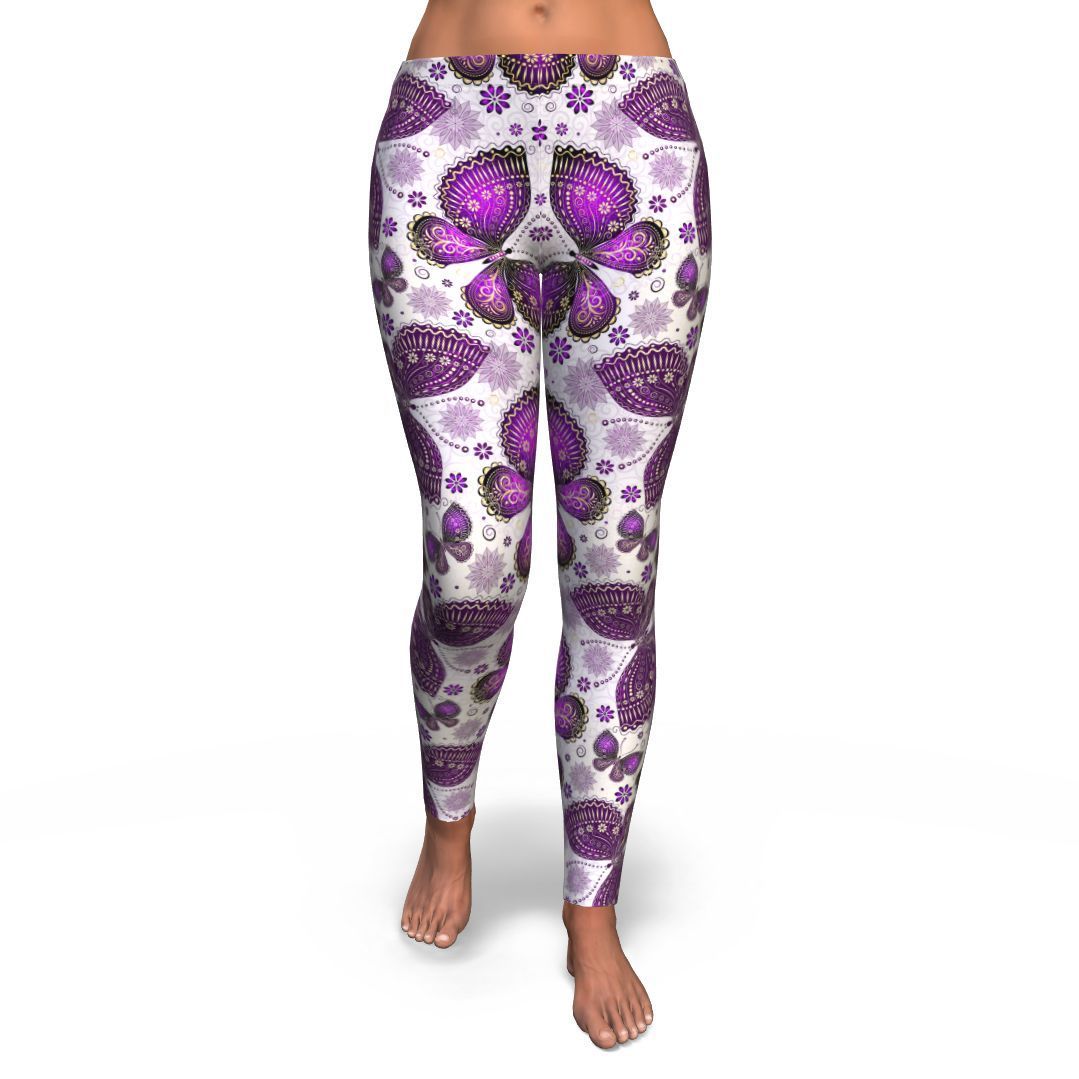 Purple Butterfly Pattern Print Pattern Women Leggings-grizzshop