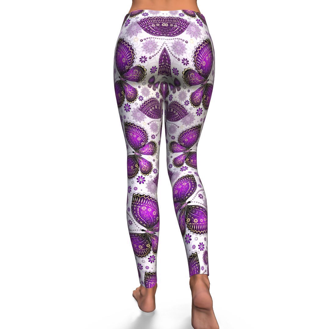 Purple Butterfly Pattern Print Pattern Women Leggings-grizzshop