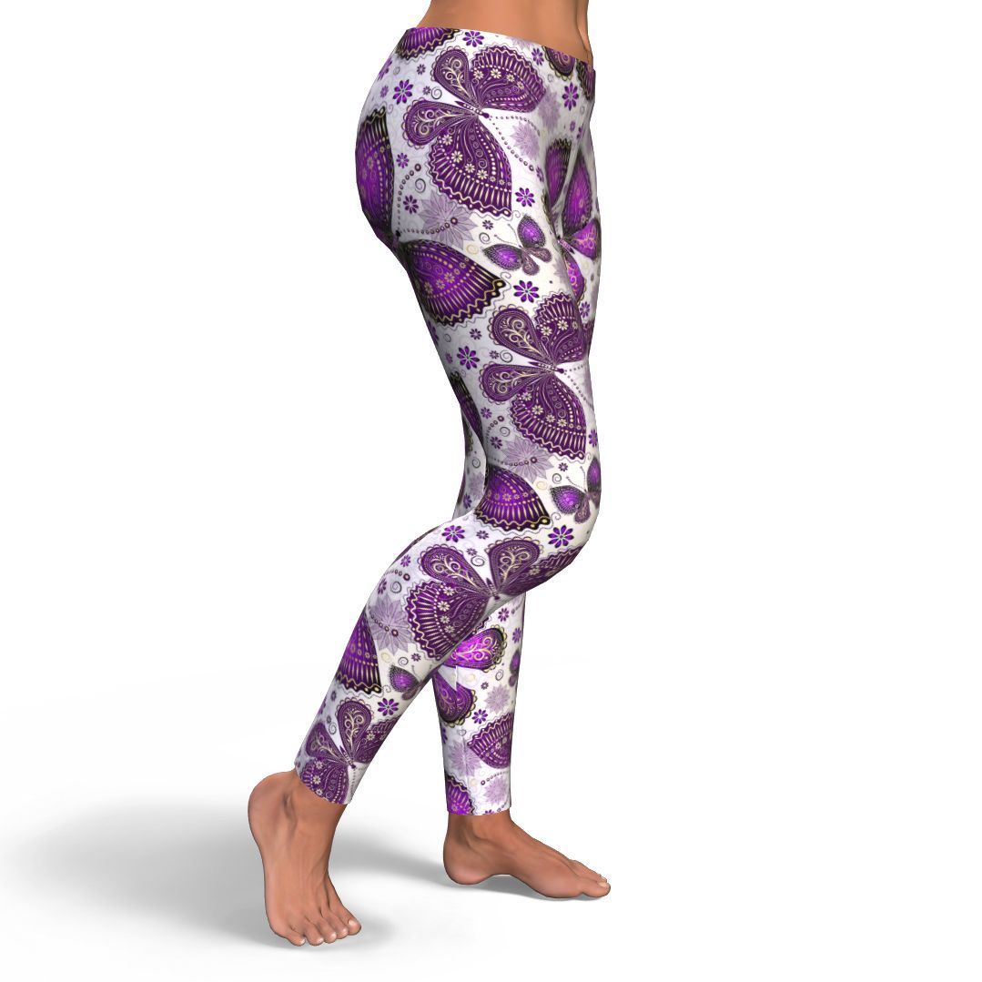Purple Butterfly Pattern Print Pattern Women Leggings-grizzshop