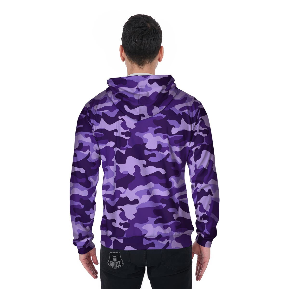 Purple Camo Print Men's Zip Up Hoodie-grizzshop