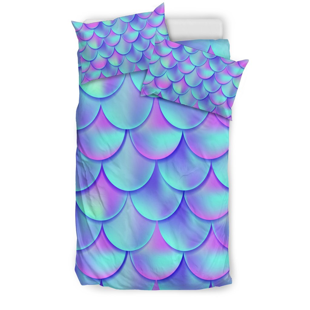 Purple Mermaid Teal Scales Pattern Print Duvet Cover Bedding Set-grizzshop