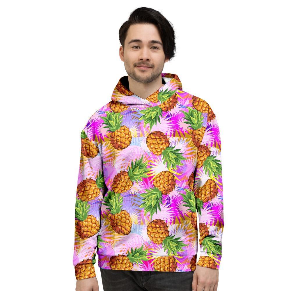 Purple Neon Pineapple Hawaiian Print Men's Hoodie-grizzshop