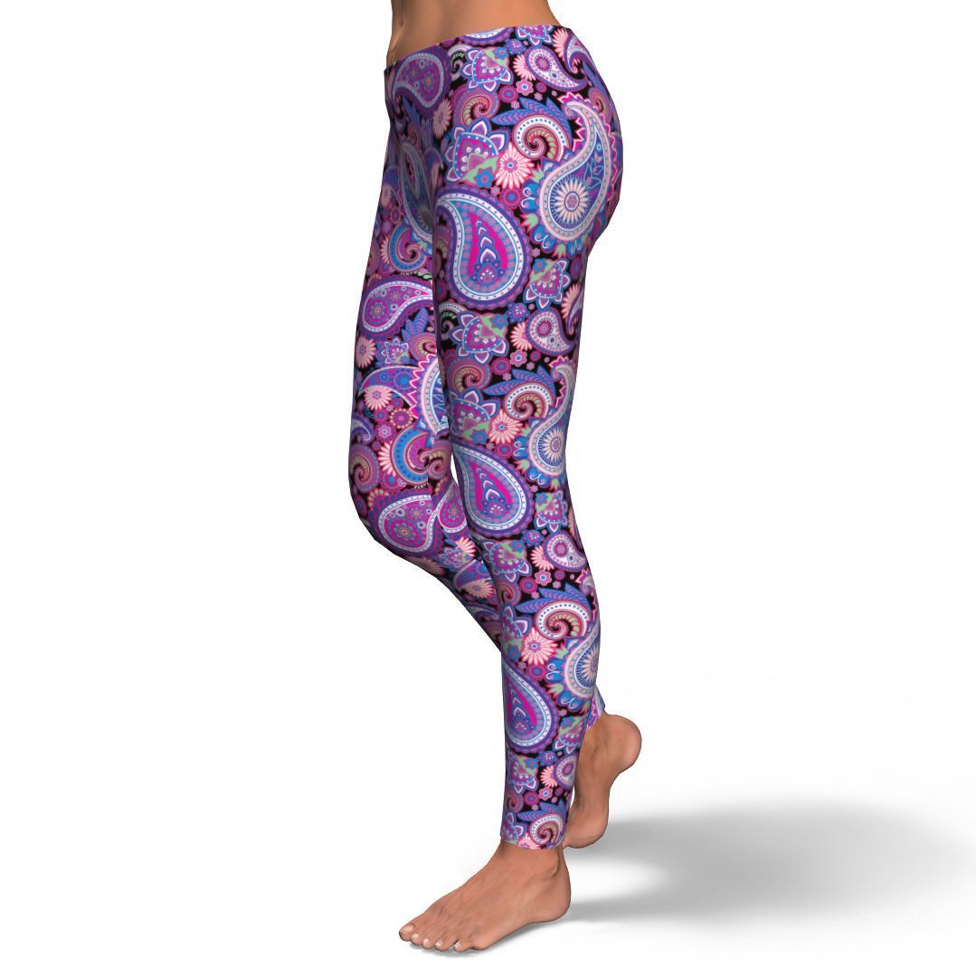 Purple Paisley Pattern Print Pattern Women Leggings-grizzshop