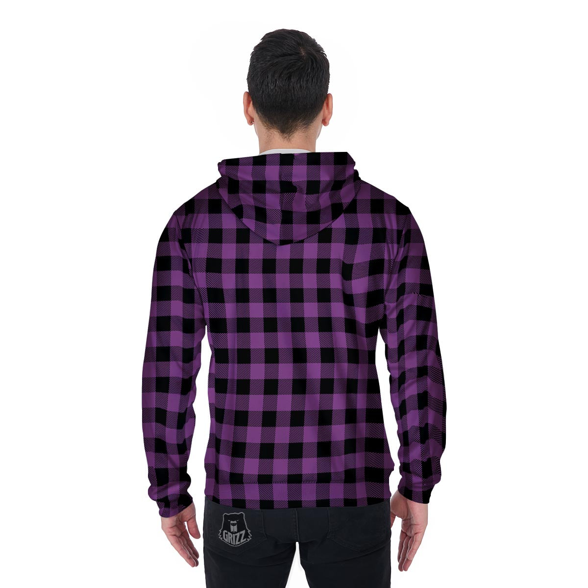Purple Plaid Men's Zip Up Hoodie-grizzshop