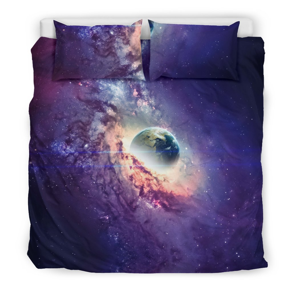 Purple Stardust Galaxy Space Print Duvet Cover Bedding Set-grizzshop