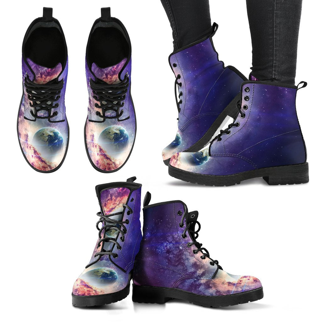 Purple Stardust Galaxy Space Print Men Women Leather Boots-grizzshop