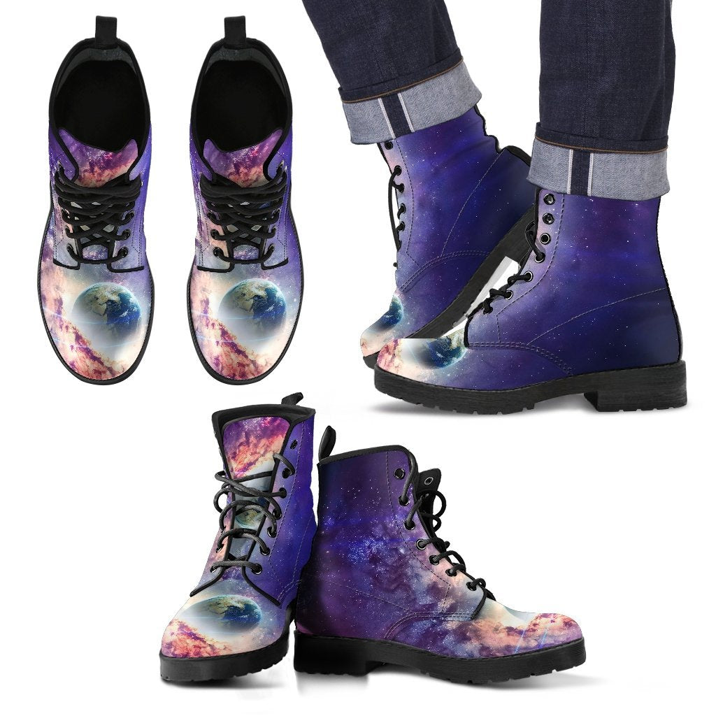 Purple Stardust Galaxy Space Print Men Women Leather Boots-grizzshop