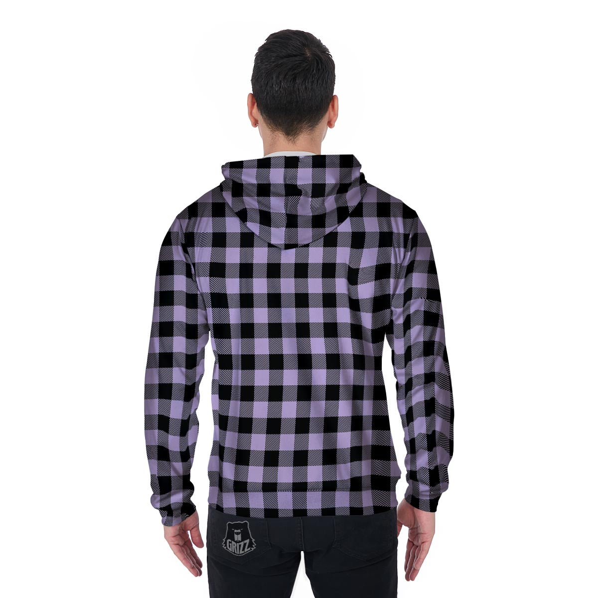 Purple Violet Plaid Men's Zip Up Hoodie-grizzshop