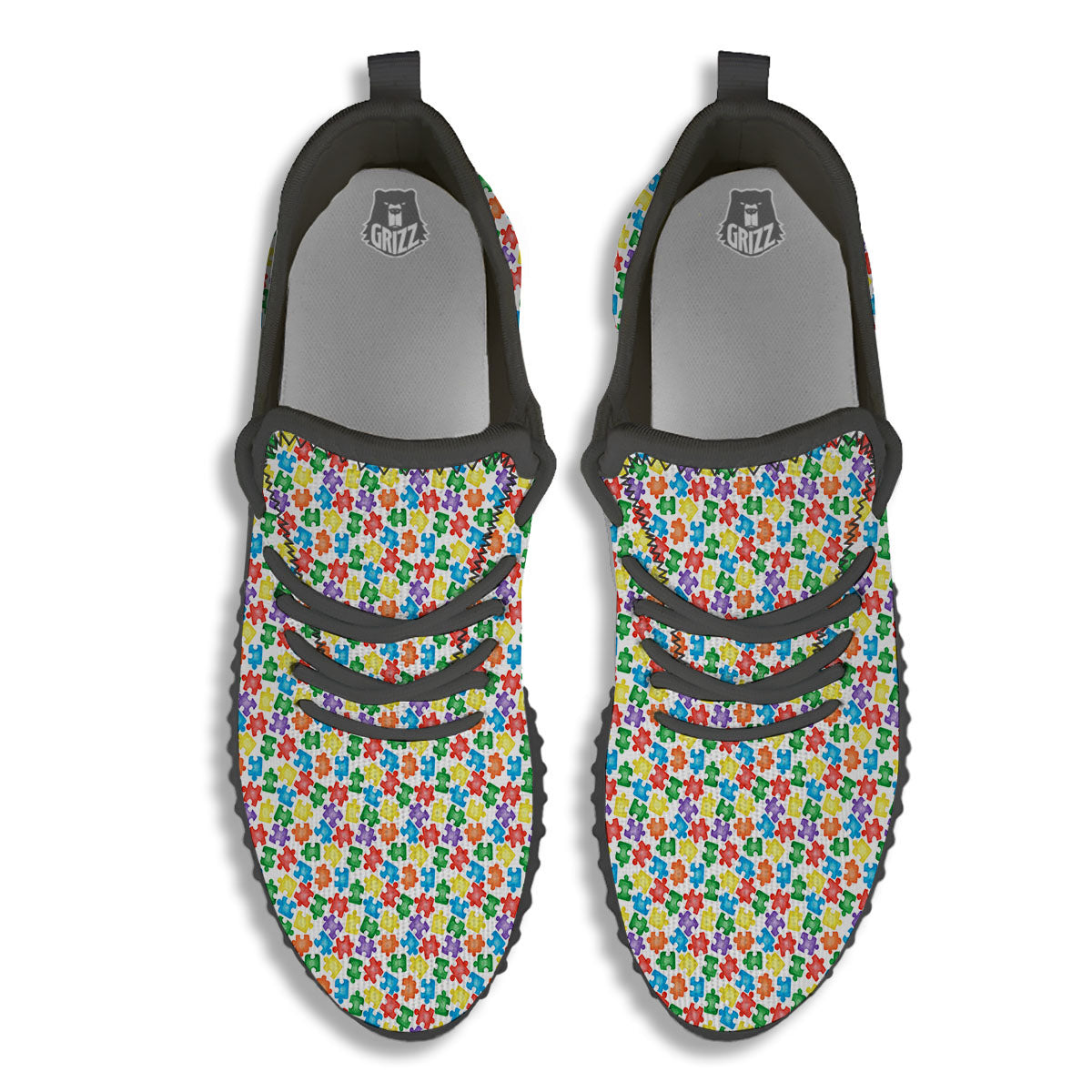 Puzzle Autism Awareness Print Black Walking Shoes-grizzshop
