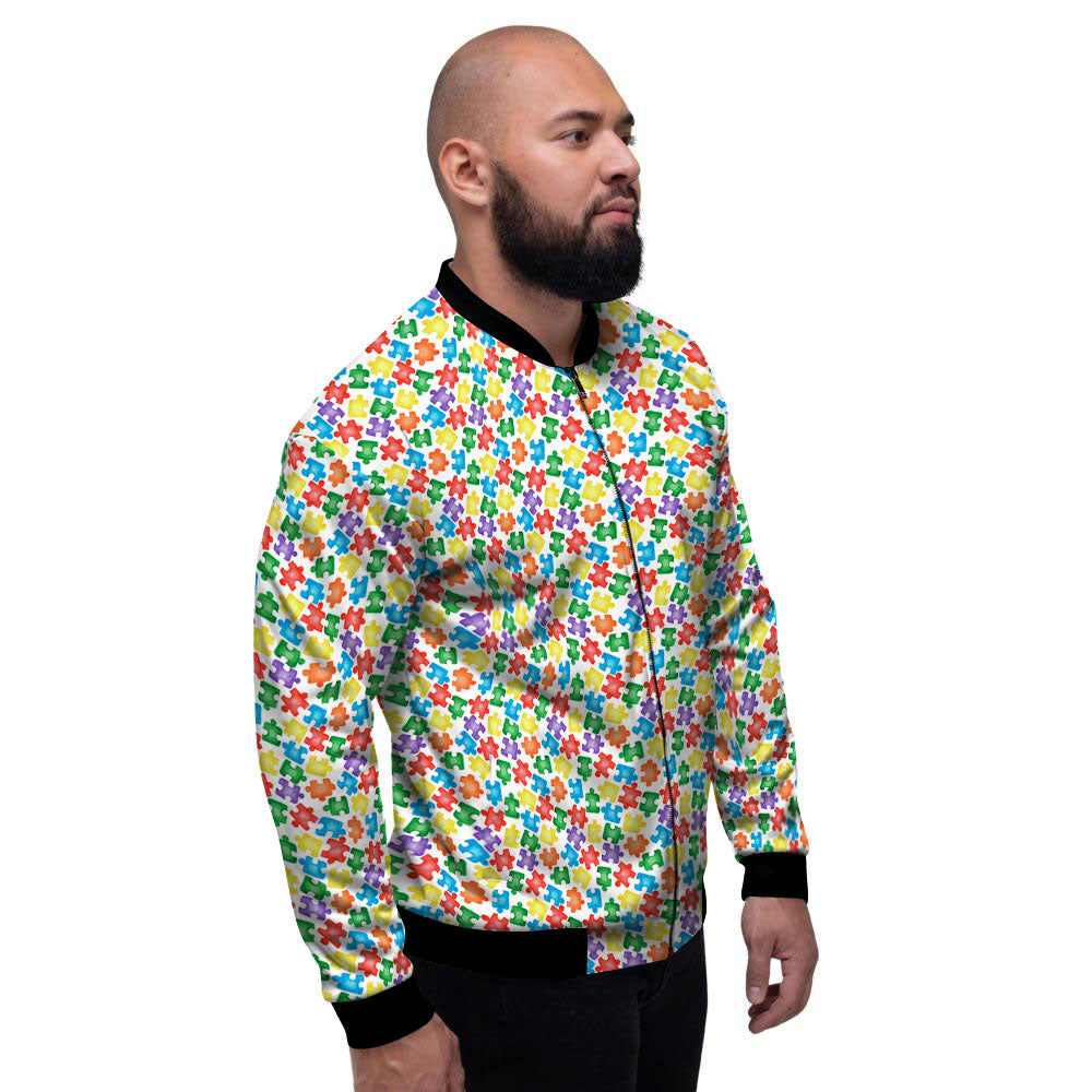 Puzzle Autism Awareness Print Men's Bomber Jacket-grizzshop