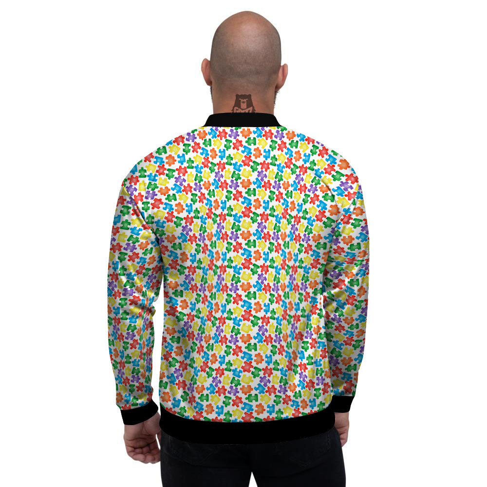 Puzzle Autism Awareness Print Men's Bomber Jacket-grizzshop