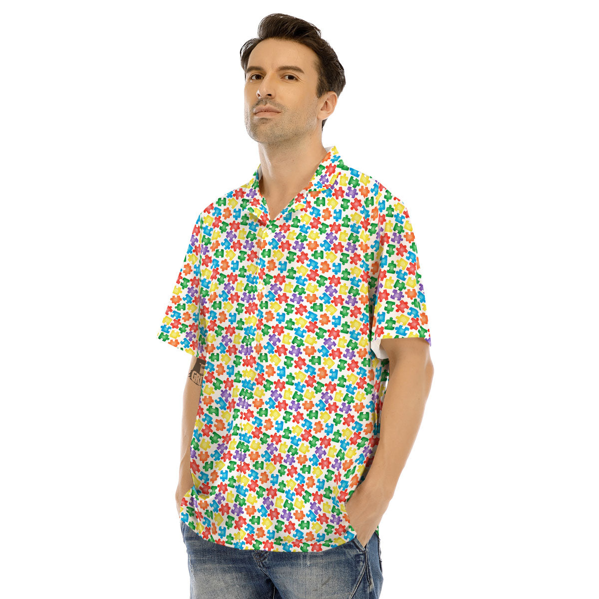 Puzzle Autism Awareness Print Men's Hawaiian Shirt-grizzshop